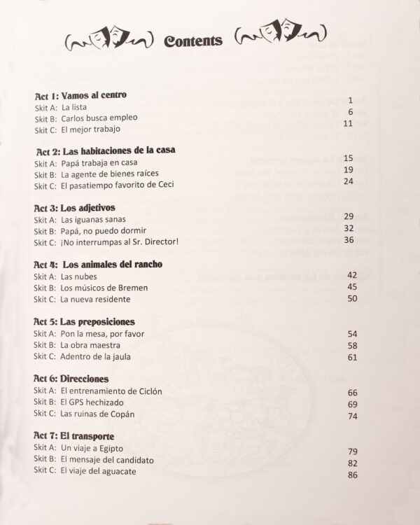 Table of Contents from Comedias Cortas