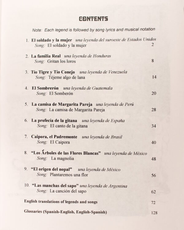 Leyendas Con Canciones - Table of Contents
