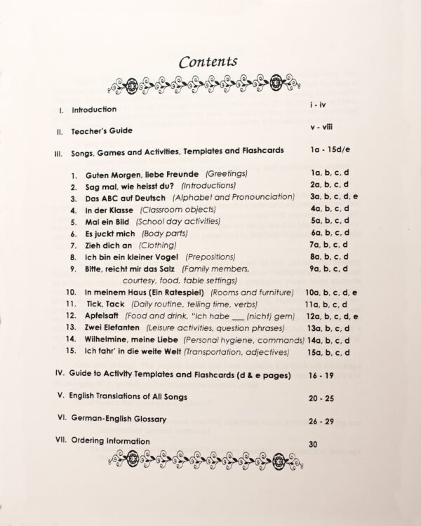 Music That Teaches German - Table of Contents